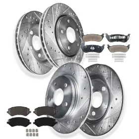 Ae-53001 Aeflox Front And Rear Drilled Slotted Brake Rotors Pads For 03-07 Jeep Liberty