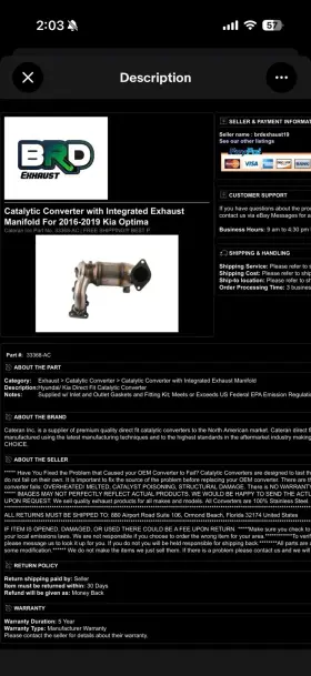 Fce674021x First Choice Exhausts Brd Exhaust Catalytic Converter For 2016-2019 Kia Optima