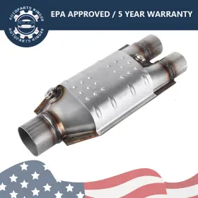 A13o09001 Ledkingdomus Universal Oval Catalytic Converter 2 Inch In / 2.5 Out Epa Obdii Stainless Steel