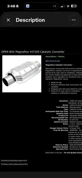 447205 Magnaflow Open Box Catalytic Converter