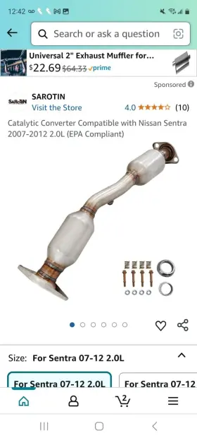 Nnsse07-2.0 Sarotin Catalytic Converter Nissan Sentra